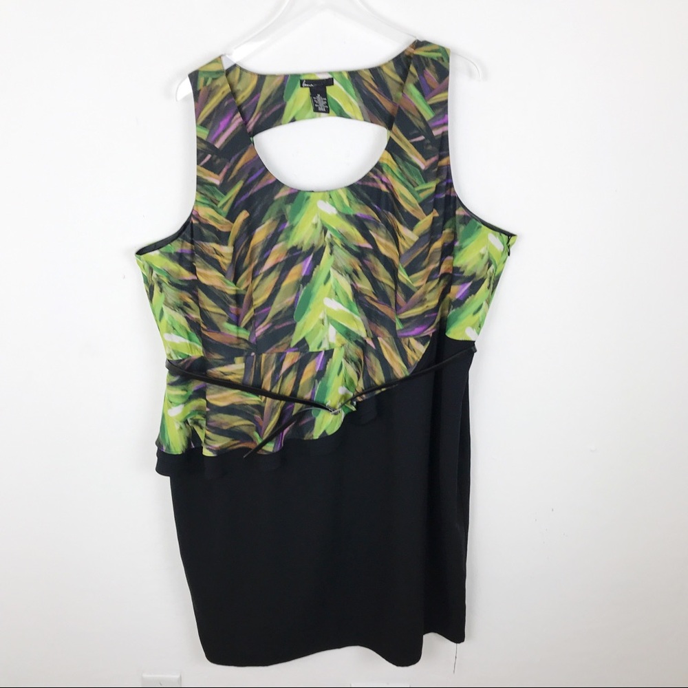 Lane Bryant Tropical Peplum Black Cocktail Dress